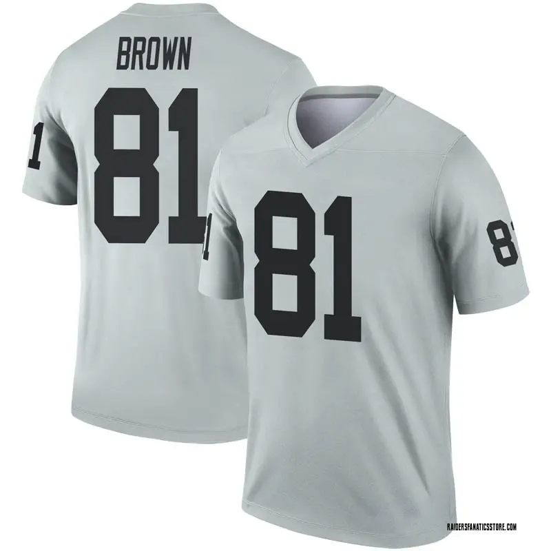 Legend Youth Tim Brown Las Vegas Raiders Nike Inverted Silver Jersey -