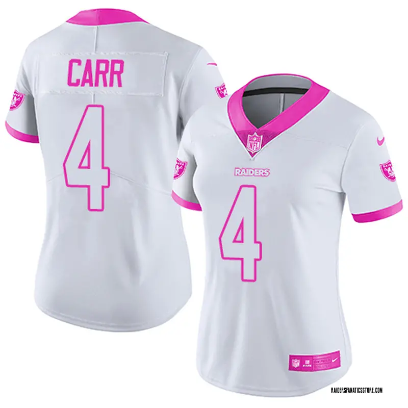 Limited Women's Derek Carr Oakland Raiders White/ Color Rush Fashion Jersey - Pink