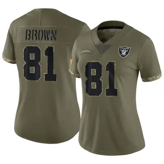 Limited Women's Tim Brown Las Vegas Raiders Nike 2022 Salute To Service Jersey - Olive